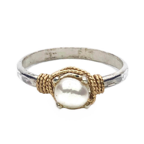 Hand Hammered Pearl Ring - Earth Grace Artisan Jewelry