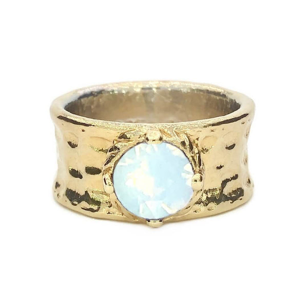 Wide Band Ring with Stone, 18K Gold Plated - Earth Grace Artisan Jewelry