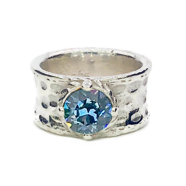 Wide Band Ring with Stone, Sterling Silver - Earth Grace Artisan Jewelry