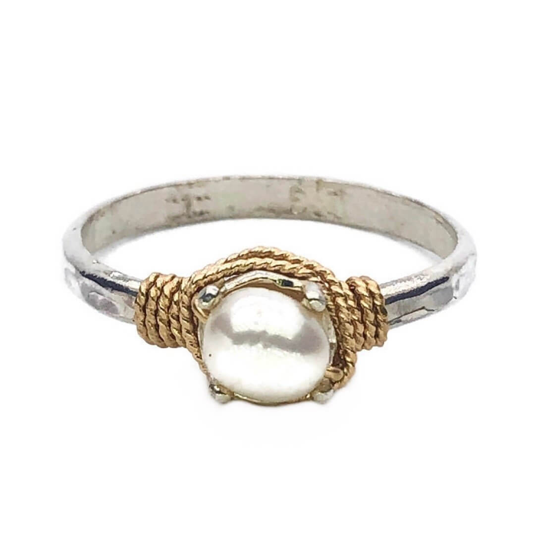 Hand Hammered Pearl Ring – Earth Grace Artisan Jewelry