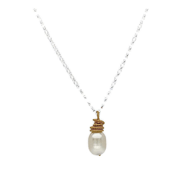 Pearl Gold Wrapped Necklace - Earth Grace Artisan Jewelry