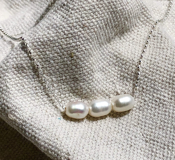 Trinity Pearl Slider Necklace - Earth Grace Artisan Jewelry