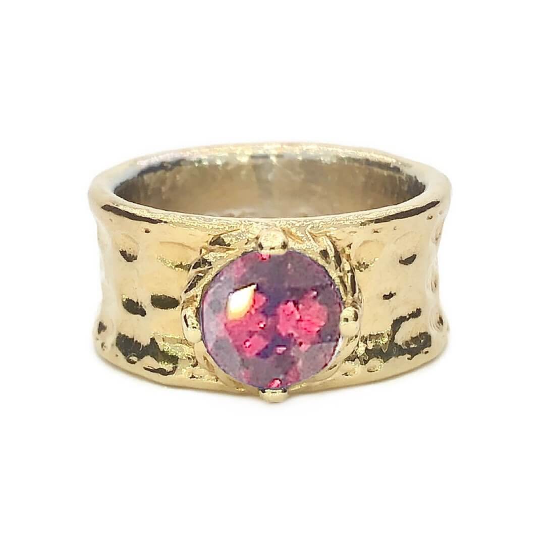 Wide Band Ring with Stone, 18K Gold Plated - Earth Grace Artisan Jewelry