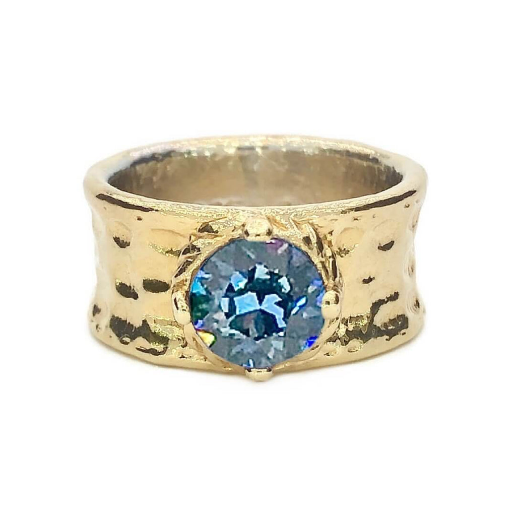 Wide Band Ring with Stone, 18K Gold Plated 8 / Febuary
