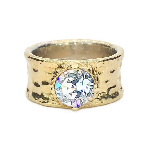Wide Band Ring with Stone, 18K Gold Plated - Earth Grace Artisan Jewelry