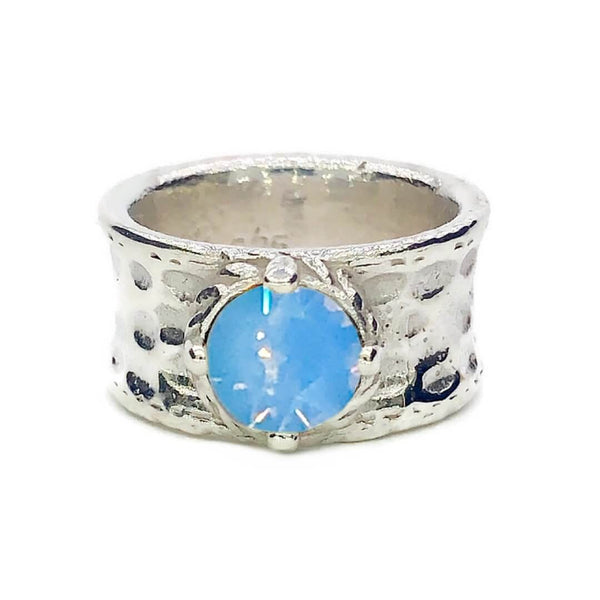 Wide Band Ring with Stone, Sterling Silver - Earth Grace Artisan Jewelry